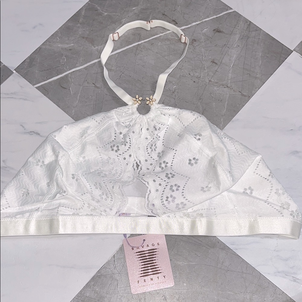 NEW Savage X Fenty curvy borderie lace halter bralette Angel white sz 2X